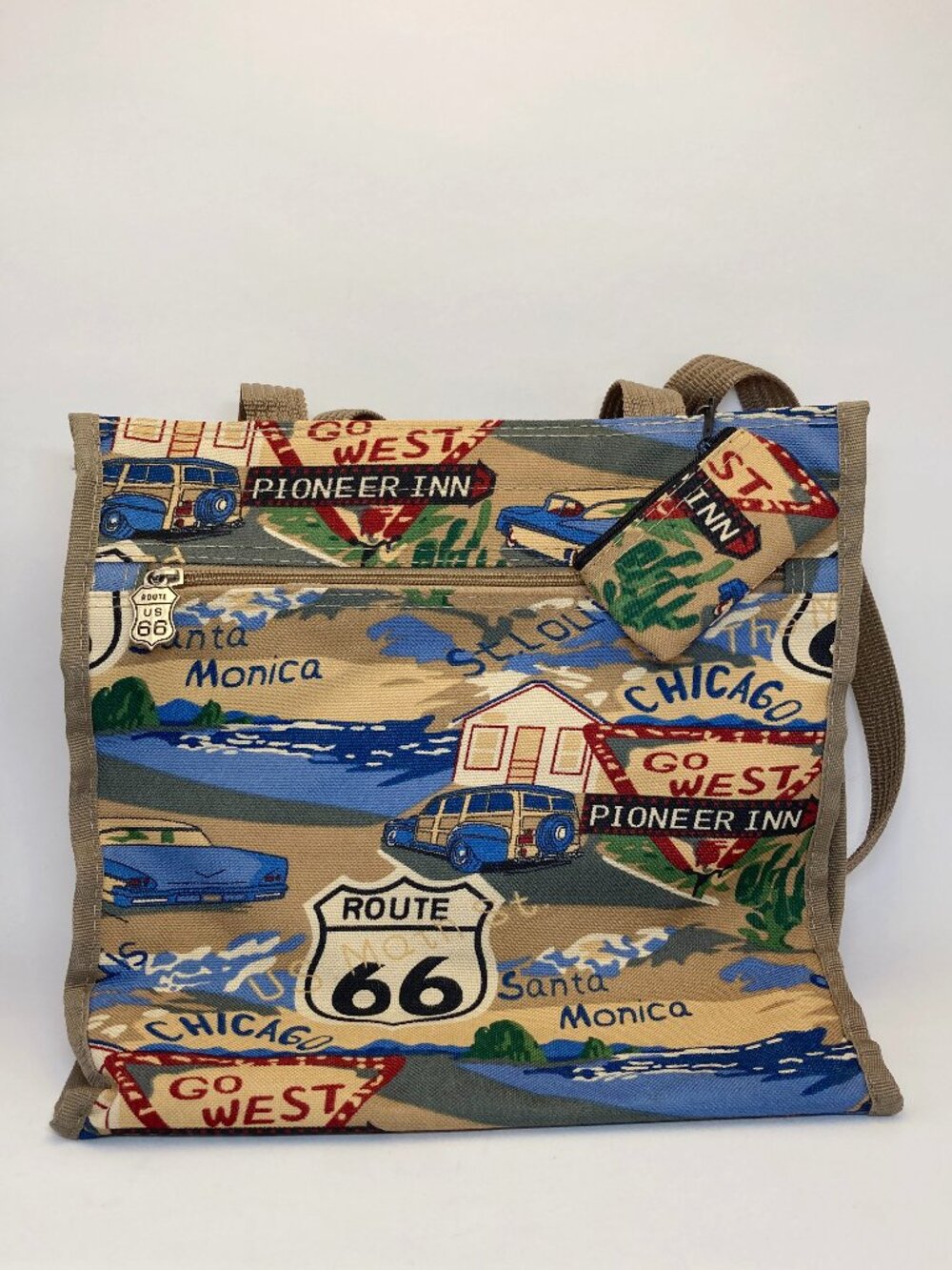 Vintage Route 66 Tapestry Tote Bag US 66-Zipper Pull Roadside Americana